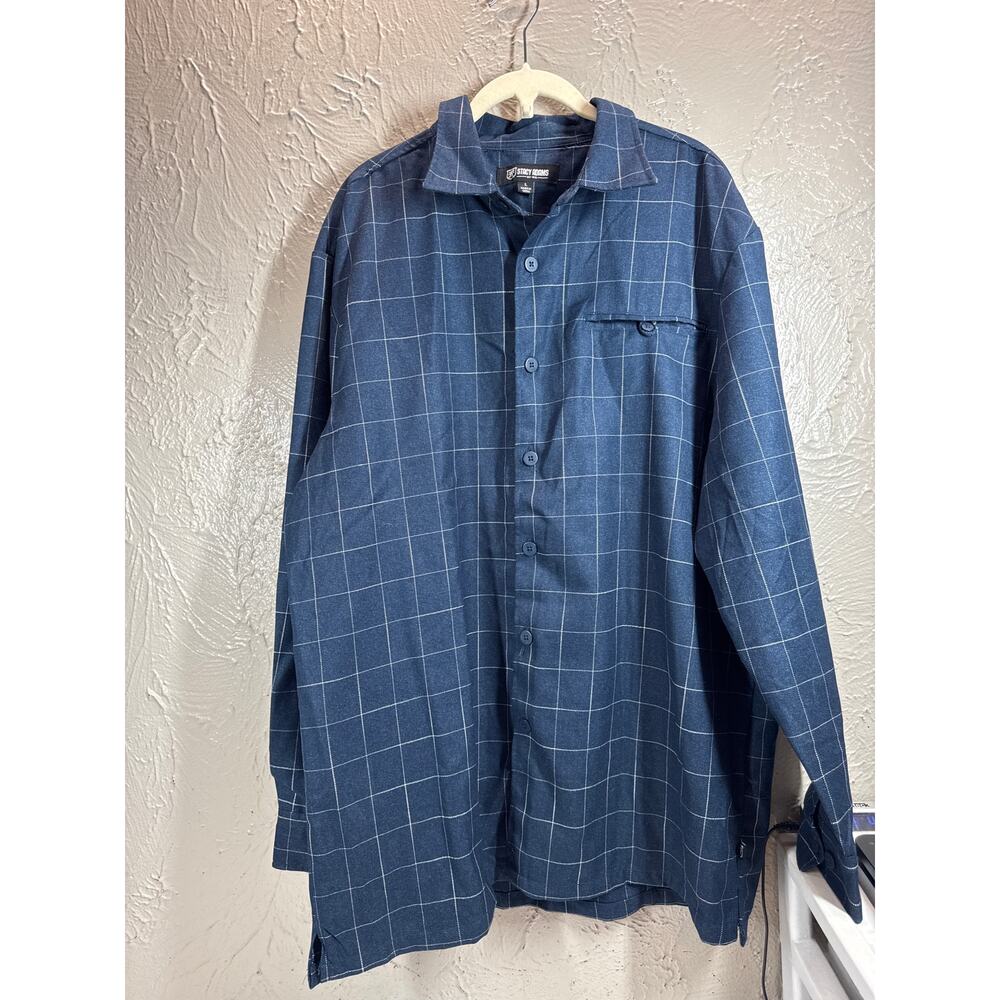 Stacy Adams Rayon Button Up Shirt Long Sleeve Check‎ Mens Blue Size Large